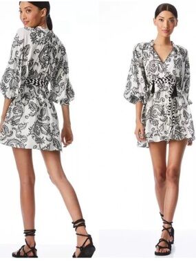 Alice + Olivia Lilian Embroidered Mini Dress black and white